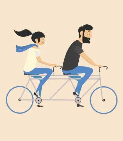 illustration woman and man on a tandem bike